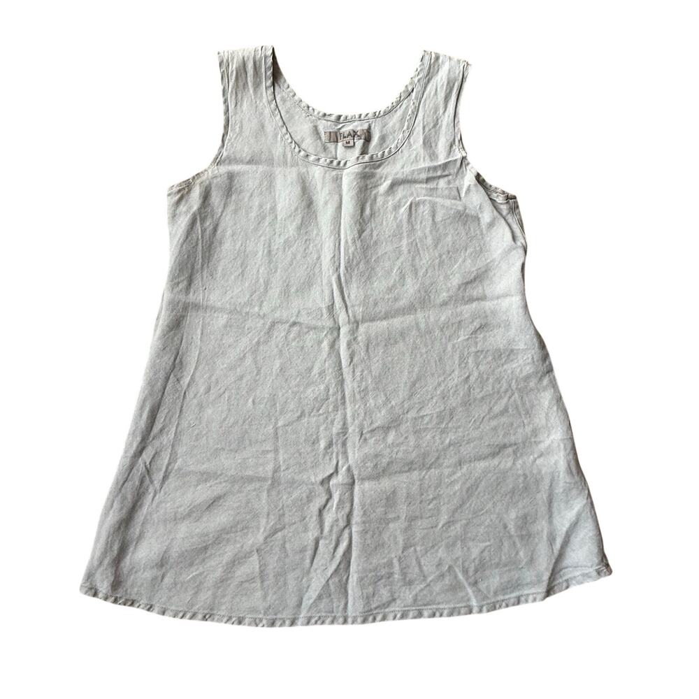 FLAX Linen Sleeveless Long Line Tunic Top Gray Sz M Lagenlook Minimal Casual